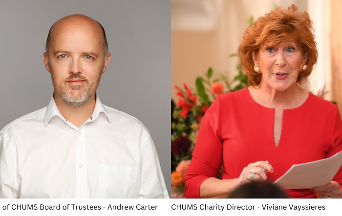 L-R Chair of CHUMS Board of Trustees - Andrew Carter and CHUMS Charity Director - Viviane Vayssieres